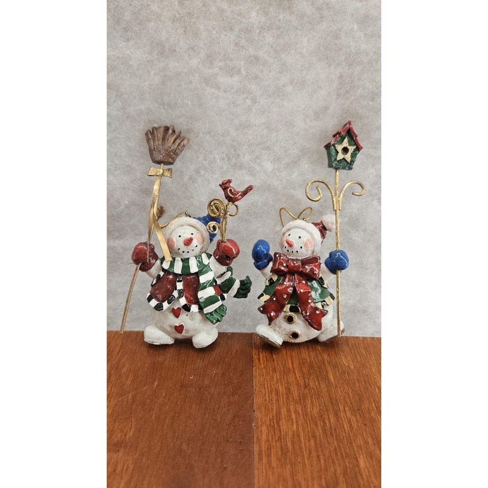 Snowman‎ Pair Figurine Holiday Collection Lot of 2 Metal Resin Mr & Mrs Cardinal